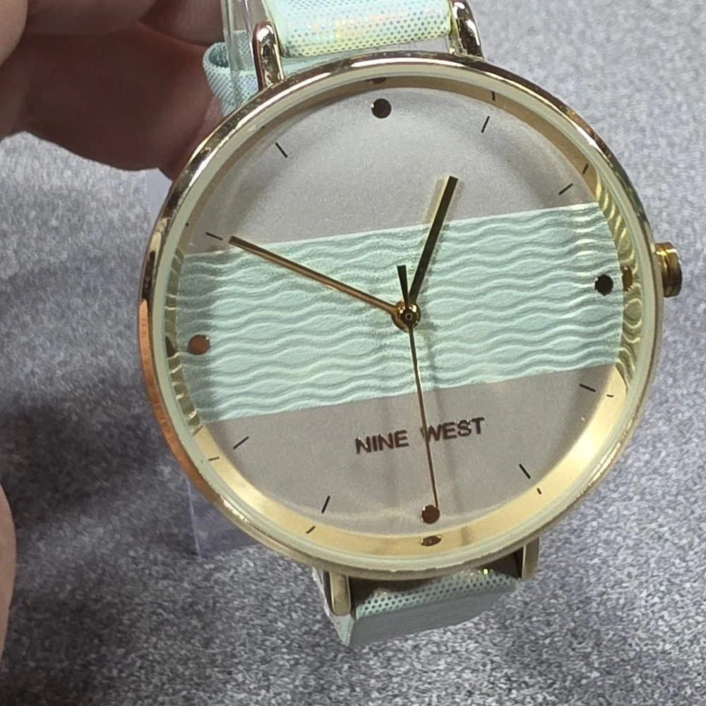 Nine West Wrist Watch Womens OS Mint Green Good Gold Tone Textured Strap